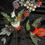 Hand Embroidered Bird & Florals with Raffia Embellishment on bird’s breast & body perfect for a sweater