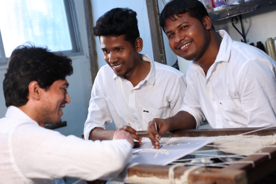 Beaders at Ricamour Embroideries, an export house in Mumbai India