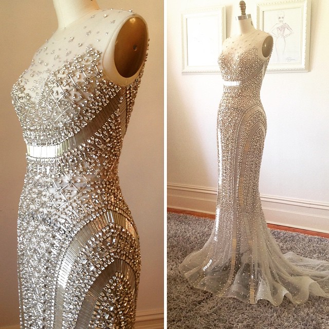 Hand embroidered bridal gown made with more than 5000 Swarovski crystals