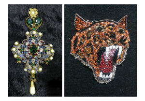 Hand beaded brooches and appliques of tiger by Ricamour Embroidderies