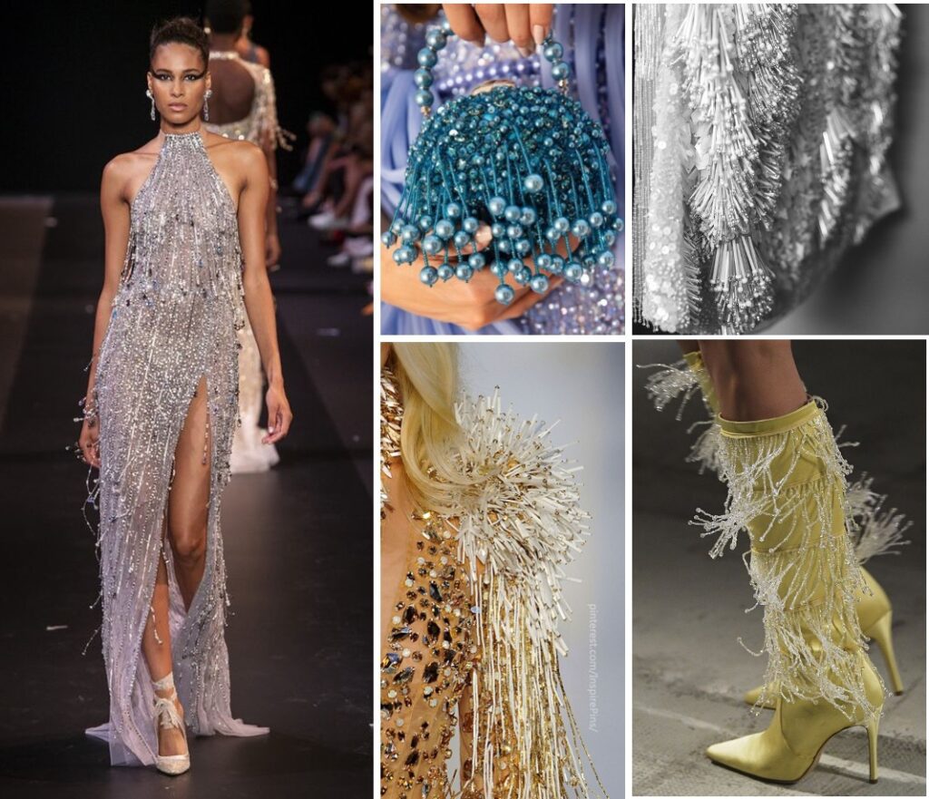 Hand beaded tassels for couture gowns and accessories made with beads, bugles, crystals