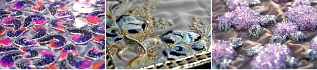 Hand-embroidered designs by Ricamour Embroideries on the couture theme of showmanship