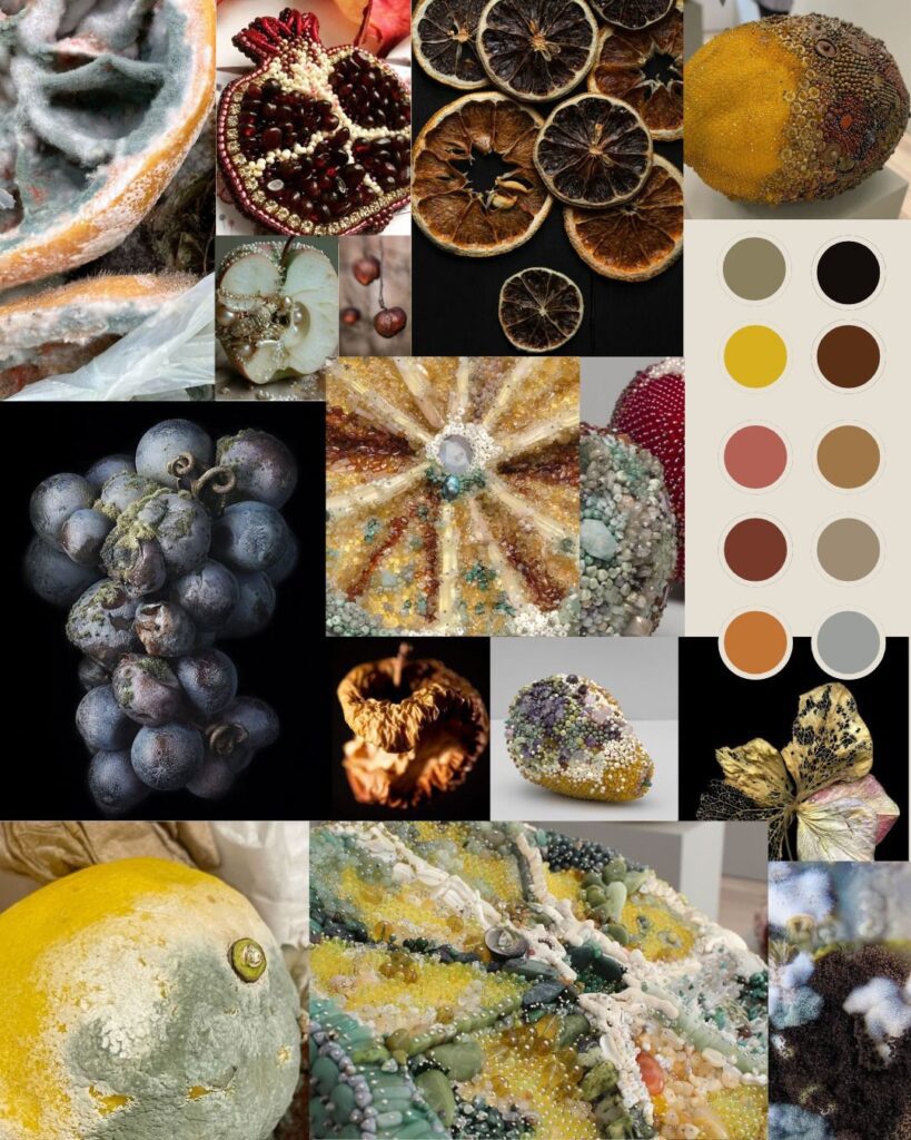 Moodboard for custom embroidery created by Ricamour Embroideries