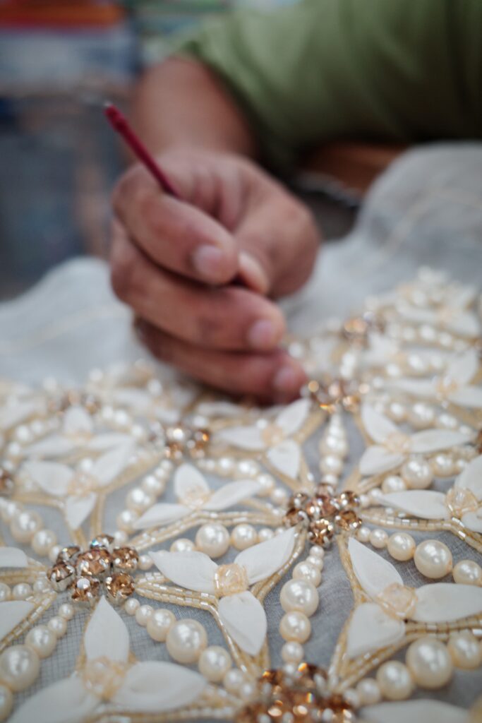 custom hand embroidery by Ricamour Embroideries for couture, bridal, art, accessories