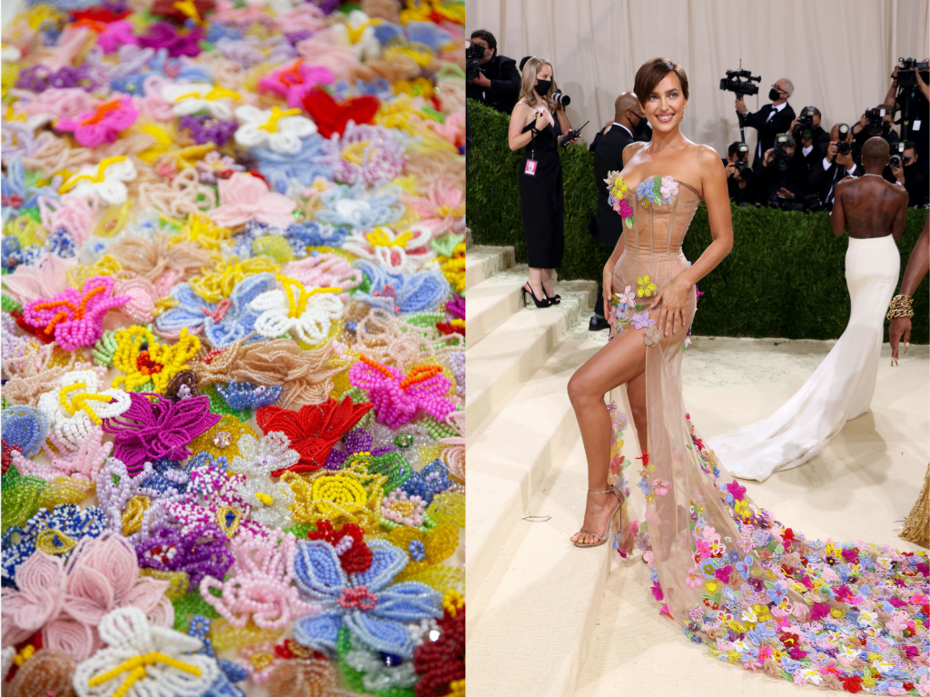 Moschino MET gala 3D hand embroidered flowers by Ricamour Embroideries. Couture gown