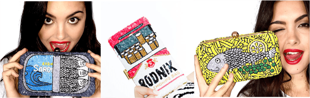 Hand-beaded clutch bags with beads and sequins. Pop art into embroidery