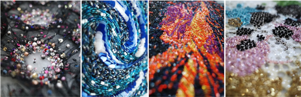 Hand-embroidered textures designed by Ricamour. For MET Gala inspiration. Embroidery company in Mumbai India