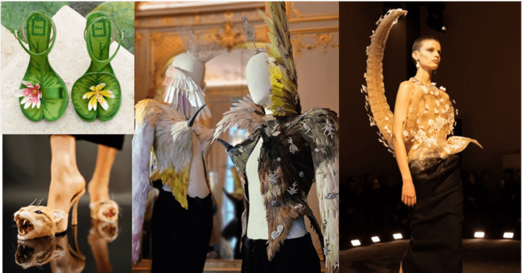 Real looking flowers and animals for couture, runway, footwear and luxury bags