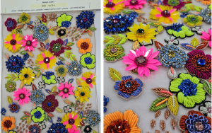 Hand embroidered design by Ricamour for fashion, costume, art and interiors