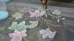 Hand embroidered design by Ricamour for fashion, costume, art and interiors