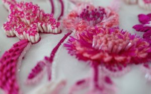 Hand embroidered design by Ricamour for fashion, costume, art and interiors