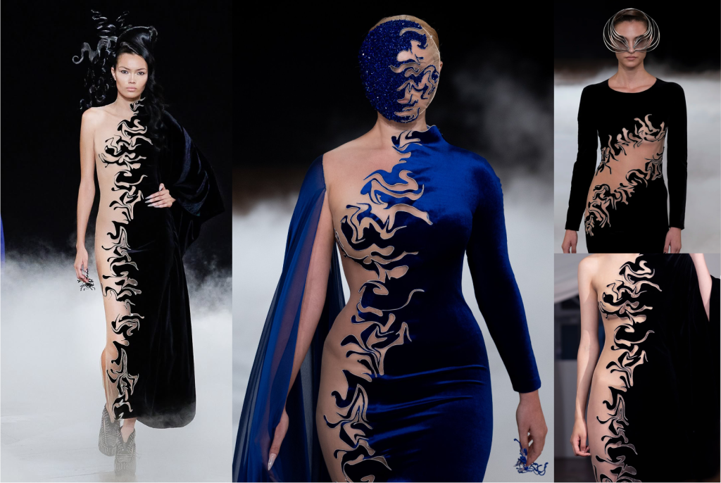 Hand embroidery for Iris Van Herpen at Paris Couture Week. It's laser cut velvet stitched on tulle. 