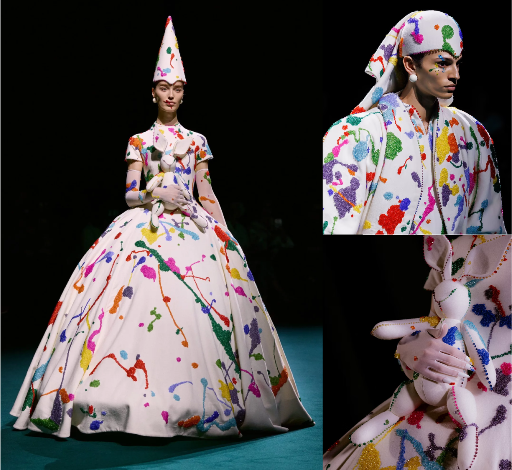 Hand embroidery with colourful crystals for Robert Wun at Paris Couture Week