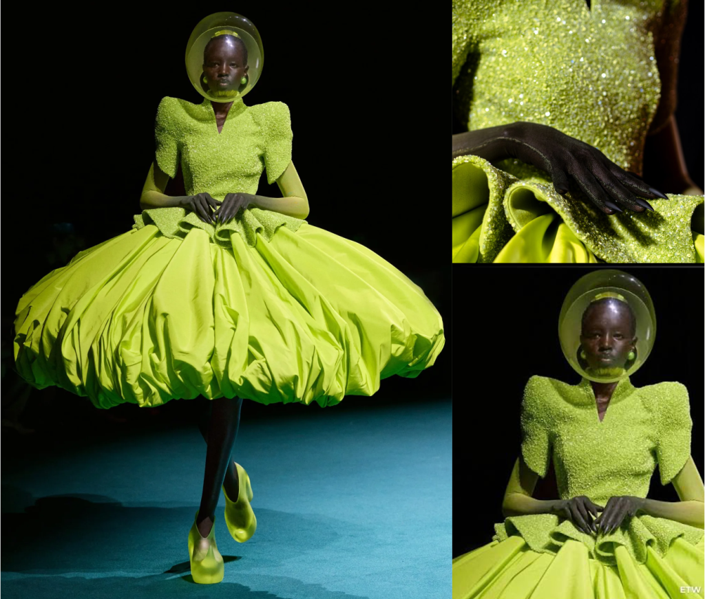 Hand embroidery with beads and sequins for Robert Wun at Paris Couture Week