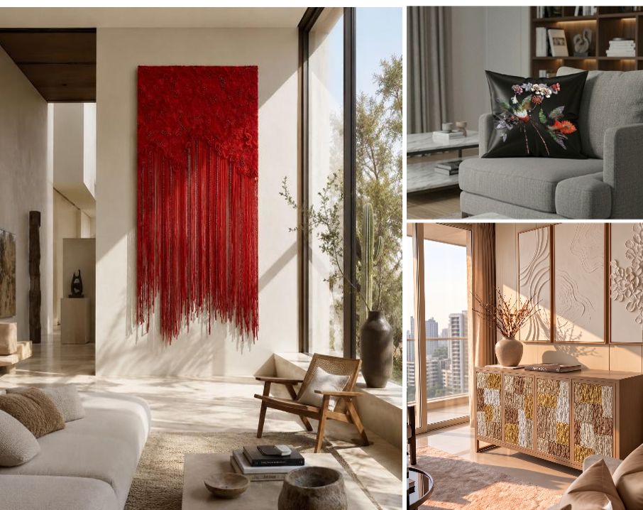 Ricamour embroideries for interiors and decor